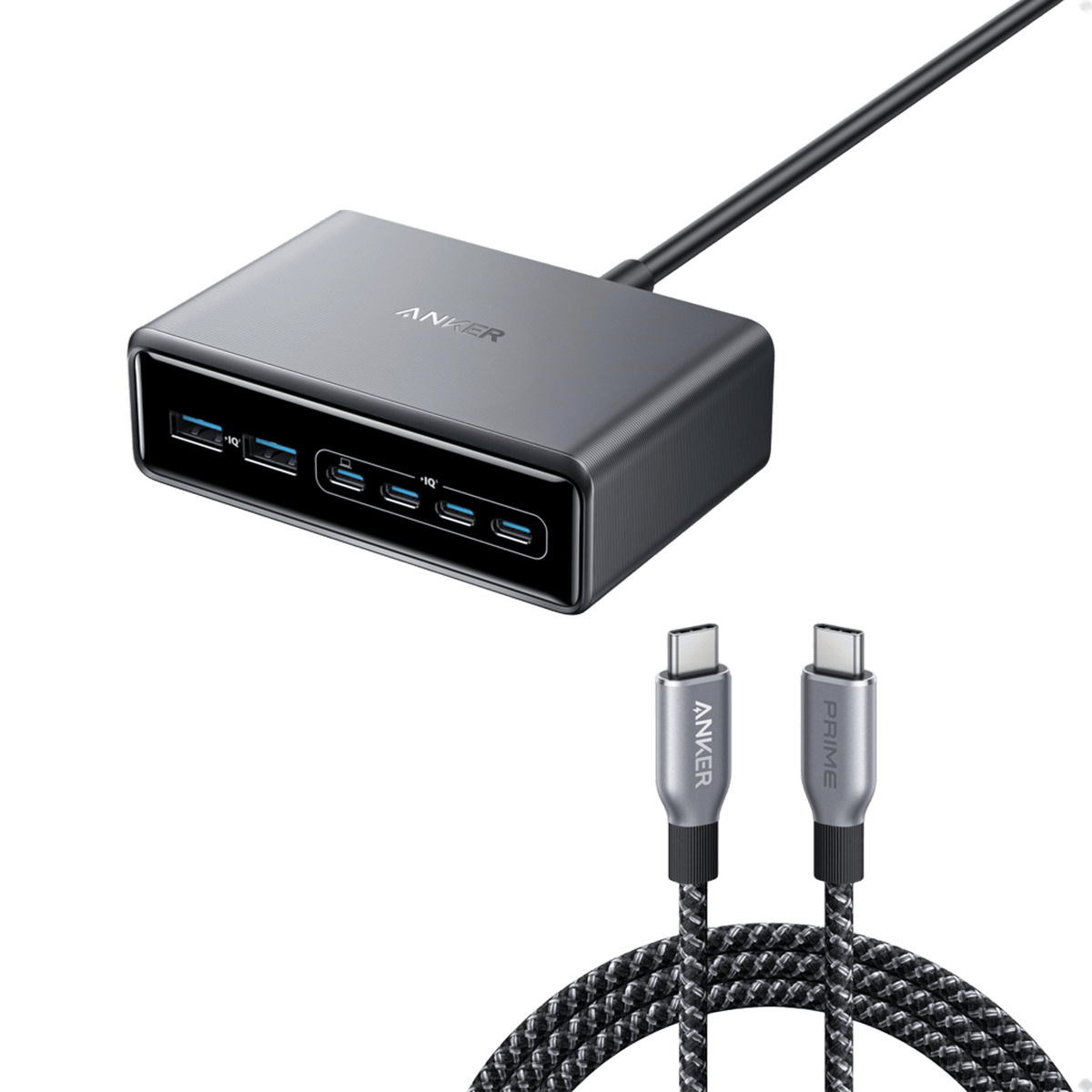 Prime Charger (200W, 6 Ports, GaN) and Prime USB-C to USB-C Cable 240W J8