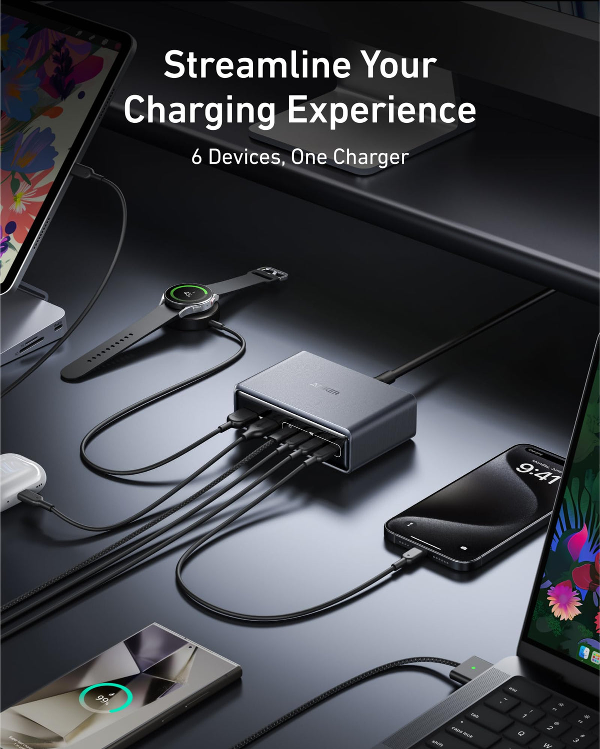 Prime Charger (200W, 6 Ports, GaN) and Prime USB-C to USB-C Cable 240W J8
