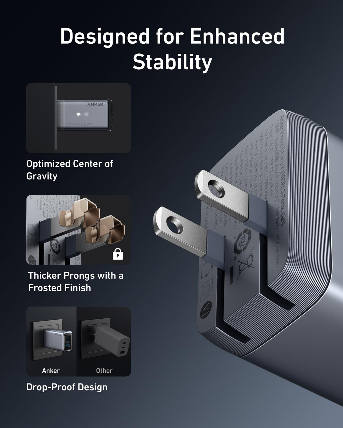 Prime Charger (100W, 3 Ports, GaN) and Prime USB-C to USB-C Cable (240W, Upcycled-Braided) L1