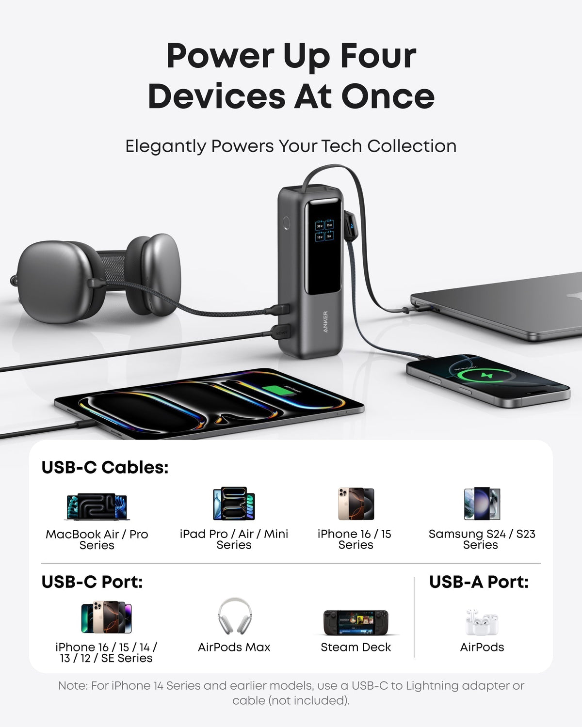 Laptop Power Bank (25K, 165W, Built-In and Retractable Cables) and USB-C to USB-C Cable (6 ft, 240W, Upcycled-Braided) C2