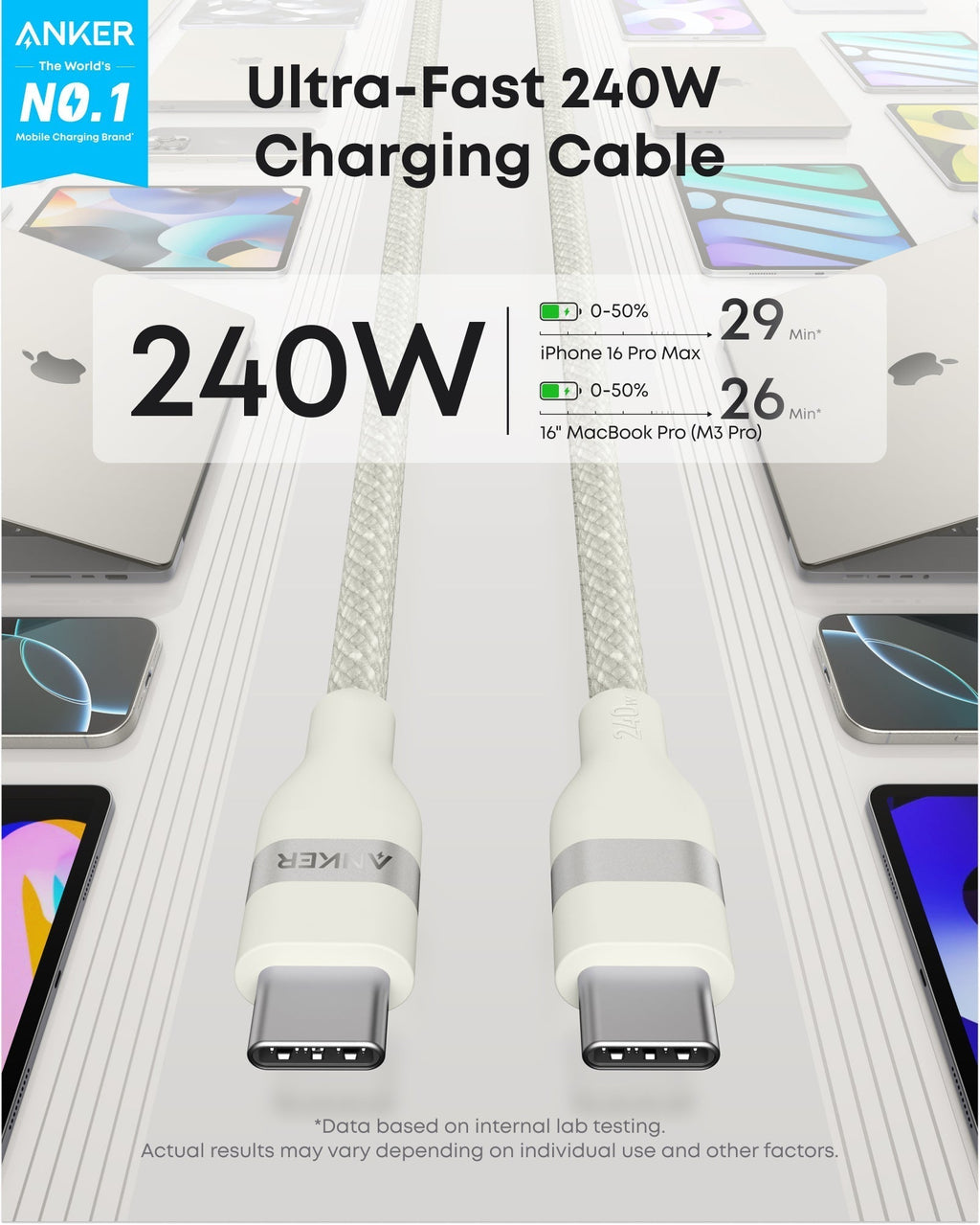 Laptop Power Bank (25K, 165W, Built-In and Retractable Cables) and USB-C to USB-C Cable (6 ft, 240W, Upcycled-Braided) C2