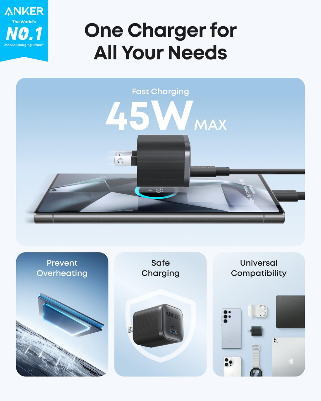 Nano Charger (45W) with USB-C to USB-C Cable and USB-C to USB-C Cable (6 ft, 240W, Upcycled-Braided) Q1