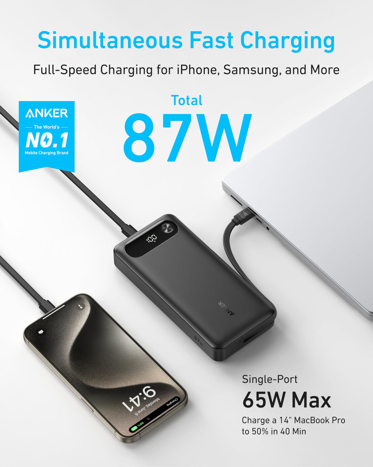 Power Bank (20K, 87W, Built-In USB-C Cable) P1
