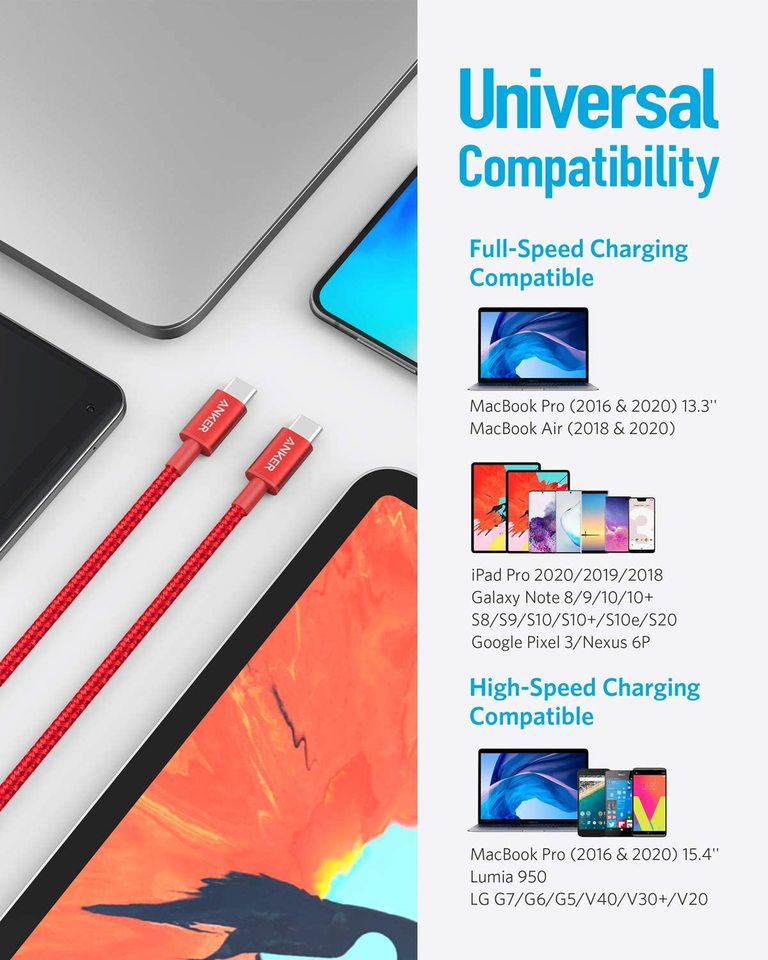 2-Pack New Nylon USB-C to USB-C Cable (3 ft / 6 ft, 60W) H6